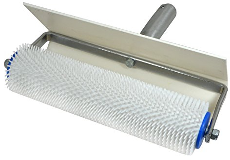 DEWEPRO® Entlüftungsroller Stachelwalze mit Spritzschutz ø70mm x 250mm Breite - mit Stilaufnahme - 11mm Stachellänge - Entlüftungswalze - Igelwalze in Profi-Qualität