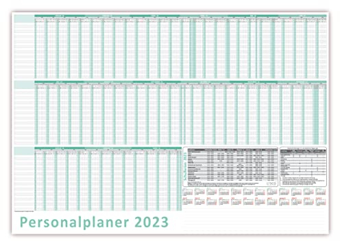 Urlaubsplaner/Personalplaner 2027 nass abwischbar mit Folienkaschierung - DIN B1 Format (1000 x 700mm) 22 Mitarbeiter Januar bis März Folgejahr mit Schulferien (gerollt!)