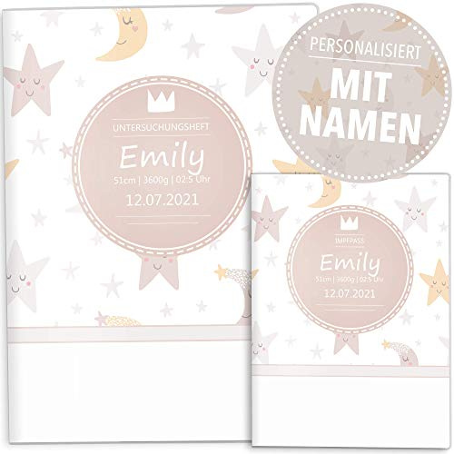 OLGS U-Hefthülle Set Sleepy Mond und Sterne Hüllen für Untersuchungsheft & Impfpass | Geschenkidee personalisierbar mit Namen & Geburtsdatum (Uhefthülle, Impfpasshülle, ohne Motiv)