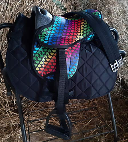 HKM Sattel-Set für Shetty, Mini Shetty oder Holzpferde, Kindersattel bunt mit Sattelgurt, Schabracke, Steigbügelriemen und Steigbügeln