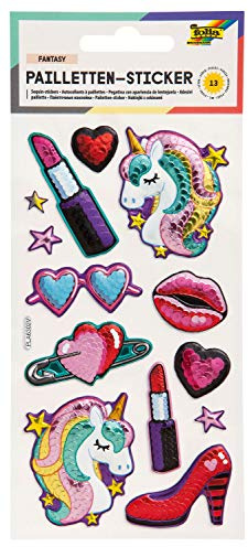 folia 19702 - Pailletten - Sticker Fantasy, metallisch schimmernde Kunststoffsticker, 13 Stück, ideal geeignet zum Verzieren von Grußkarten, Bastelarbeiten und Scrapbooking