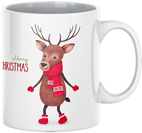 ArtUp.de Weihnachtstasse Elch Rentier - Tasse Kaffeebecher zu Weihnachten - Kaffeetasse Teetasse aus Keramik in Weiß - ca. 330 ml spülmaschinengeeignet - in Handarbeit in Deutschland Bedruckt