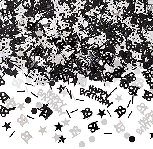 Naler Konfetti Set Schwarz Silber 18 Geburtstag Jubiläum Happy Birthday Punkte Sterne Tisch