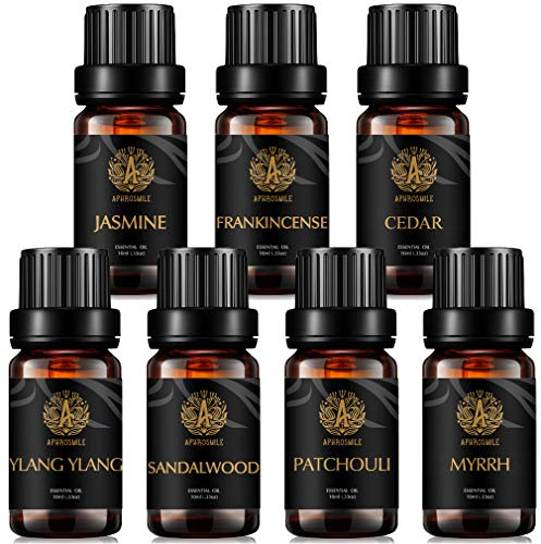 Aromatherapie Sandelholz ätherisches Öl Set für Diffusor, 100% reine Zeder ätherische Öle Kit, 7X10ml therapeutische Grade Jasmin ätherische Öle Set - Frankwese, Myrrhe, Patchouli, Ylang Ylang Öl