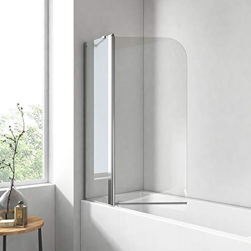EMKE Duschwand für Badewanne 100x140 cm mit Seitenwand Klappbare, 6 mm Nano Glas Badewannenaufsatz Flexible Duschabtrennung für die Wanne, Platzsparende Faltwand Duschtrennwand Glaswand
