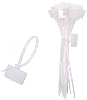 TopHomer 250PCS Nylon Cable Tie Tags, Integrated Tag Zip Tie, Bianco, Fascetta