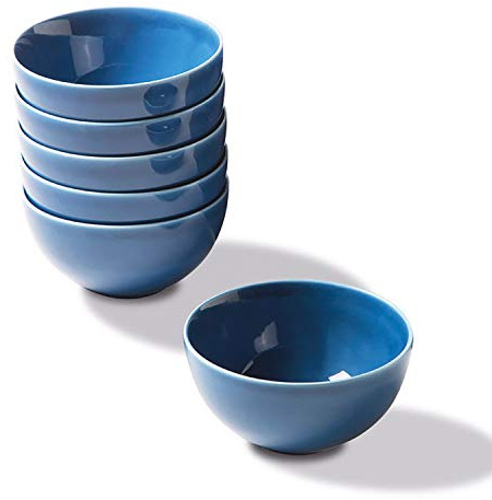 Munus International Set 6 Ciotole per Cucina, Colore Blu, per Cereali, Zuppe, Gelato, Macedonia, New Bone China, 450 ml, dia 14x7,5 cm, Rivaldi