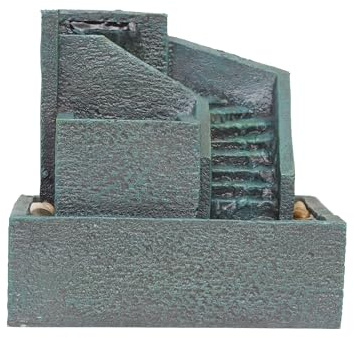 Zimmerbrunnen mit LED Beleuchtung, Wasserfall Brunnen aus Polyresin Steinoptik Anthrazit, Tischbrunnen Indoor mit leiser Pumpe, Zimmer Wasserfall für Wohnzimmer Büro Meditation, 20 x 25 x 23 cm