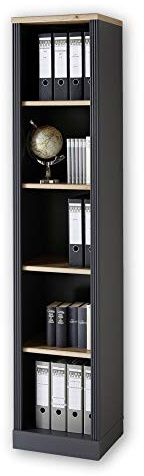 Stella Trading JASMIN Aktenregal in Graphit, Artisan Eiche Optik - Standregal mit 5 offenen Fächern - Landhausstil Büromöbel Komplettset - 43 x 204 x 38 cm (B/H/T)