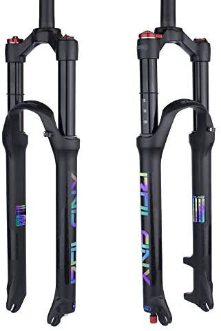 BOLANY 26/27.5/29 Mountainbike Luftfedergabel Stoßdämpfer Rebound-Einstellung 1 1/8 Gerade Gabelschaft QR 9mm Federweg 100mm Manuelle/Fernbedienungssperre Passend für Mountain/Rennrad