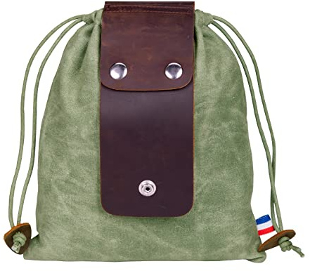 ZhaoCo Canvas Futtersack zum Wandern, zusammenklappbarer Ledergürtelbeutel Taillentasche mit Kordelzug und Schnalle - Grün
