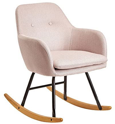 möbelando Schaukelstuhl Rosa 71x76x70cm Design Relaxsessel Malmo-Stoff/Holz | Schwingsessel mit Gestell | Polster Relaxstuhl Schaukelsessel | Moderner Schwingstuhl Sessel