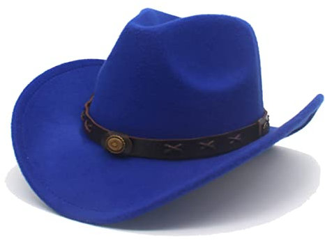 Faringoto Cowboyhut für Herren und Damen, klassischer Filz, breite Krempe, Westernhut, blau, Einheitsgröße