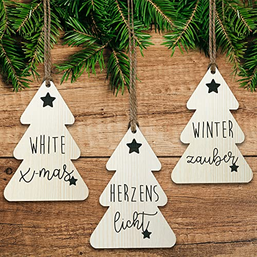 Glitzkind Christbaumschmuck Sterne aus Holz | Weihnachtsbaumschmuck Christmas Tree Decoration Tannenbaumschmuck | Holzsterne Deko Weihnachtsanhänger Geschenkanhänger | Zum Basteln & Beschriften groß