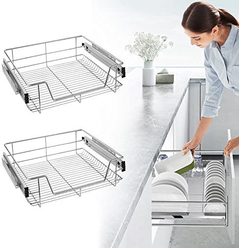 TRMLBE Set di 2 Cassetti Telescopici 60 cm Cassetto da Cucina Organizer per Armadio Estrattore per Armadi Cassetto per Camera da Letto Mensola da Cucina con Guide Carico Massimo 20 kg