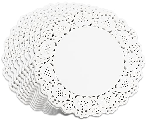 150 Pieces Paper Doilies 8.5 inch White Lace Paper Doilies Disposable Round Paper Doilies for Food Buffet Cake Fried Party Wedding Valentine Tableware Decoration