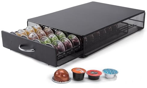 SYSYLY Cassetto Porta Cialde caffè,Porta Capsule per caffè Compatibile con Bialetti,Nespresso Vertuo,Lavazza Blue(40pezzi),Nero