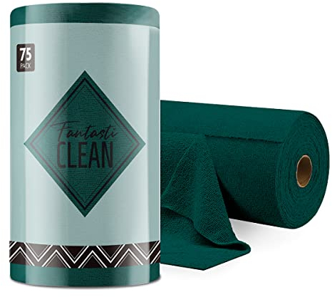 Fantasticlean Mikrofaser Reinigungstücher, 75 Stück pro Rolle Abreißbare Putztücher, Wiederverwendbare Fusselfreie Lappen für Auto, Küche und Haus 30x30cm-Waldgrün