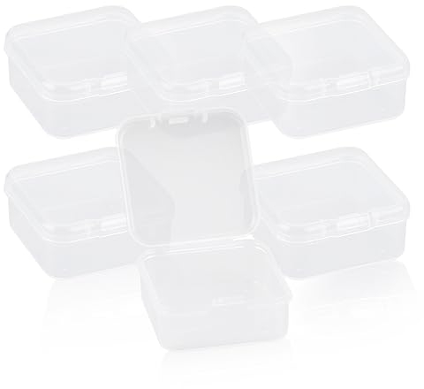 GLADFRESIT 6Pcs Small Plastic Containers With Lids Mini Rectangular Empty Containers Box Case with Lid for Beads Business Cards Pills Small Items (4.5 * 4.5 * 2cm)