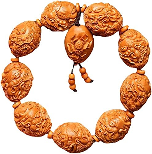 Bracelet de Perles, Bracelet de Perles de prière, 1,8 cm * 2,4 cm de Sang de Poulet Noyau d'olive Rouge à la Main chaîne Dragon sculpteur maître fabriqué à la Main, Bois, sans Pierre précieuse
