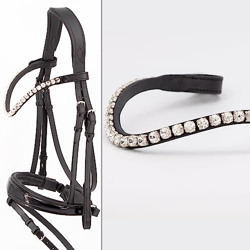 Heinick Trense Performance Schwedisch Lack Abnehmbarer Sperrriemen Zaumhaken ~ Warmblut ~ Auswahl (Stirnriemen Quick-Change Glow-Silver)