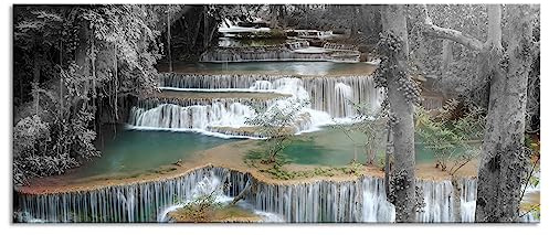 Pixxprint Glasbild Panorama, Wandbild aus Echtglas, Wasserfall im Regenwald, 120x50 cm, inkl. Aufhängung und Abstandshalter