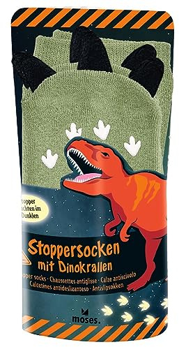 Moses Unisex Kinder Dino Stoppersocken Mit Krallen, Dinosaurier Kindersocken Nachtleuchtenden Stoppern, Rutschfeste ABS-Socken Für Passend Jungen Und Mädchen Schuhgröße 26-42, Grün, 26 EU