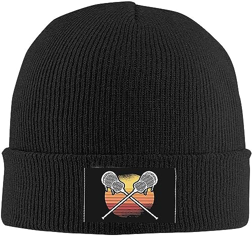 385 Strickmützen Gekreuzte Lacrosse Sticks Klassische Kopfbedeckung Multifunktionale Nachtmütze Unisex Mütze, Für Snowboarden, Laufen, 56-62cm