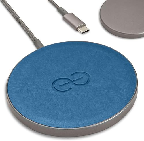 Dreem Empower Magnetic Wireless Charger Pad – Compatible with MagSafe for iPhone 17/16/15/14/13/12 & Qi-Certified Devices – Premium Vegan Leather [Slate]
