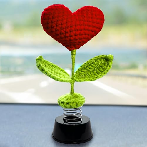 KIAYOO Auto Deko,Gestrickte Herz Heim Büro Armaturenbrett Dekoration Zubehör,Wackelfigur Geschenk für Ihn Sie Männer Frauen Freunde Freund Geburtstag Weihnachten Valentinstag