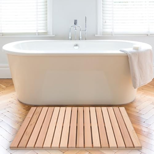 Blazea Badematte Holz Luxuriöse Hölzerne Badewannenmatte, rutschfeste Duschbadematte für Badezimmer/Spa/Sauna/Tür, Große Bodenmatte für Den Innen- und Außenbereich (Size : 100x110cm(39 3/8x43 1/4))