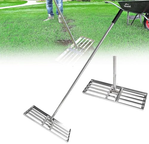 MTTXY Rasen-Nivellierrechen, 74,9 X 24,9 cm, Nivellierrechen, Verstellbarer Edelstahlgriff, Rasen-Nivelliergerät Zum Verteilen von Erde, Sand, Schmutz, Hof/Garten/Golf