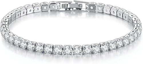 Mingkeda 4mm Cubic Zirconia Tennis Bracelet Stainless Steel Silver Chain for women, 18K Gold/Silver Plated Classic Tennis Bracelet 7 inches, 7inchs, Stainless Steel, Cubic Zirconia