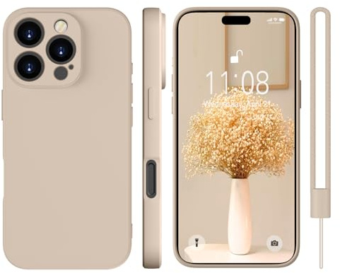 KPPIT for iPhone 16 Pro Max case silicone,Khaki | With phone lanyard,Microfiber Lining,ltra Slim Soft Gel Anti-Scratch