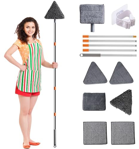 210CM Wall Cleaning Mop with Long Handle, Wall Cleaner, Ceiling Cleaner Tool Duster with 6 Replacement Microfiber Chenille Pads, High Reach Window Cleaning Brush for Cleaning Walls Baseboard Floors