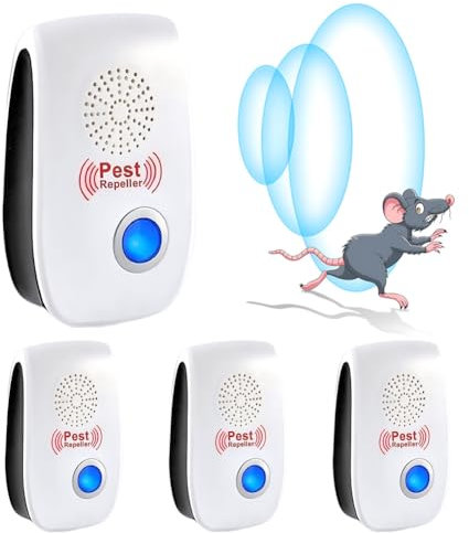 Seatek Repelente Ultrasónico de Plagas, 4 Pack Electrónico Repelente Mosquitos Insectos Control de Plagas, Repelente Ultrasónico Mosquitos para Ratones,Cucarachas, Moscas,Mosquitos,Arañas
