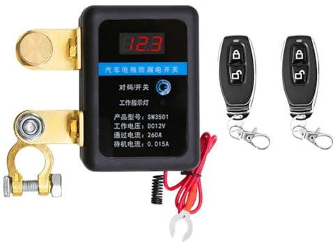 MRNHA Fernbedienbare Batterietrennschalter 12V 260A Kill Switch Schwarz Automatische Abschaltung Verhindert Batterieentladung mit Fernbedienung Auto,A