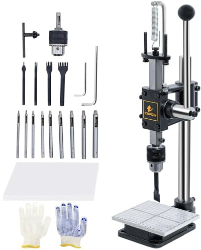 CXRCY Leather Hole Puncher & Press Machine, Manual Hole Punch Set for Leatherworking DIY Craft Leather Hole Punching,Setting Rivets,Button Snaps with 13pcs Punches, PP & Aluminum Plate