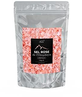 Sel Rose de l'Himalaya Bembo - Cristaux 1 kg - Naturel, Faible en Sodium, Riche en Oligo-éléments - Sans Conservateurs, Colorants et Sans OGM