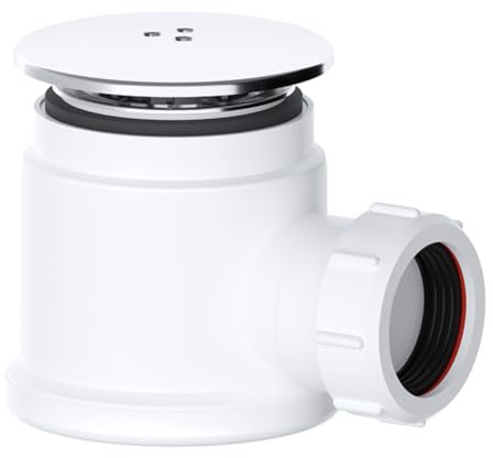 PlumbEZ Compact Chrome Shower Trap - 50mm Easy Clean Enclosure Tray Waste Trap - Shower Drain Cover Replacement Shower Drain with Shower Trap cover 1.1/2 Multi-fit