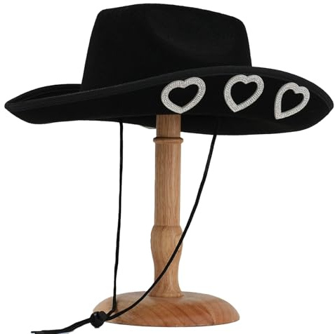 Tefrine Cowboy Hat for Women and Men, Western Suede Hat Panama Hats Cowboy Cowgirl Hats Black