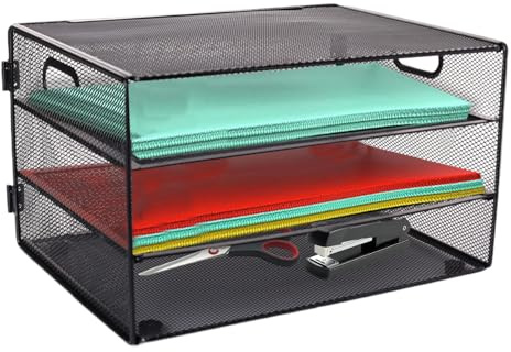 HMXLJJY Schreibtisch-Organizer mit 4 Ebenen, A4-Papier-Organizer mit Griff, Netz-Schreibtisch-Organizer, Briefablage, Schreibtischablage, Dokumentenablage, Aktenregal für A4-Aktenordner, Schwarz