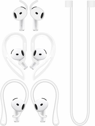 A-Focus Anti-Rutsch-Set für AirPods 4, Silikon, verstellbarer Ohrbügel, ergonomisches Design, Flügelspitze, Ohrbügel, Sport-Kopfhörer, Zubehör, kompatibel mit AirPods 4. Generation, Weiß