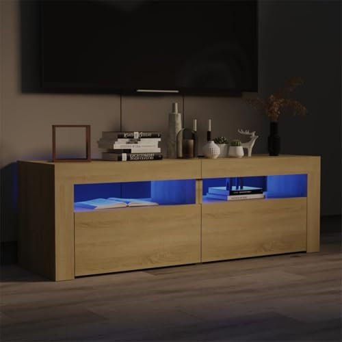ShGaxin TV-skåp med LED-lampor, vardagsrumsmöbler, TV-bord, TV-skåp, vardagsrum TV-skåp, moderna vardagsrumsmöbler, Sonoma ek 120 x 35 x 40 cm