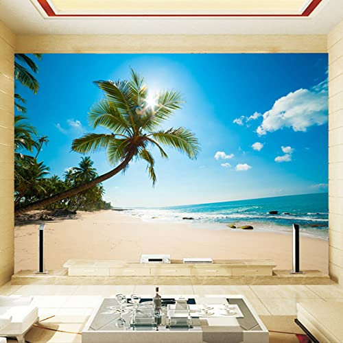 Papier peint autocollant pour salon, chambre à coucher, bureau, crèche, motif palmiers tropicaux, plage, ciel bleu, 400 x 280 cm