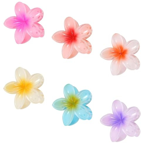 6 pinzas para el cabello hawaianas de sujeción fuerte para mujeres y niñas, pinzas grandes de acrílico para cabello de grosor medio, antideslizantes, accesorios para el cabello con flores de plumeria