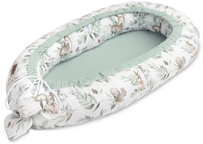Sensillo Baby Nestchen Kokon Neugeborene - Komfort und Sicherheit ab Ersten Lebenstagen - Schützt das Baby - Waffel Reisebett für Babys Säuglinge - Sehr strapazierfähig - 80x45, Hirsch-Minze