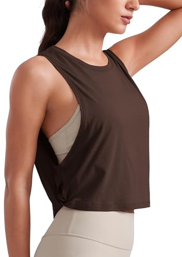 CRZ YOGA Damer sport linne ärmlös lätt fitness crop top sommar yoga skjorta casual toppar sporttopp, Varm flödningsbrun, 42