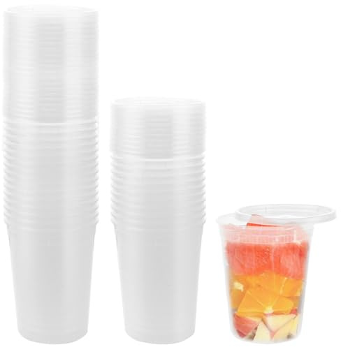 VIDETOL Lot de 30 récipients en plastique sans BPA avec couvercle, gobelets en plastique, 920 ml, gobelets à boire, gobelets de rangement réutilisables pour aliments et à emporter