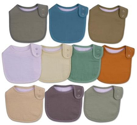 Maiwamita Muslin babyhaklappar 10-pack baby bandana dregel haklappar bomull för pojkar och flickor, mjukt absorberande set för tandsprickning och dregel, Flerfärgad 1, en storlek